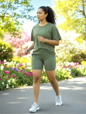Women's Olive Active Bike Shorts -like new (run small) 16" waist, 9" inseam